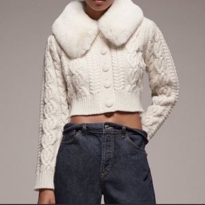 Zara Faux Fur Trim Knit Cardigan